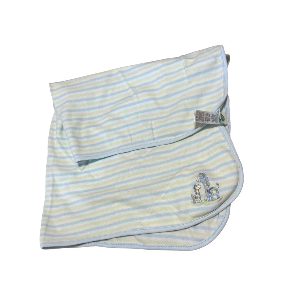 Little Me Baby‎ Blanket Blue Green Striped Giraffe Embroidered Cotton Lovey